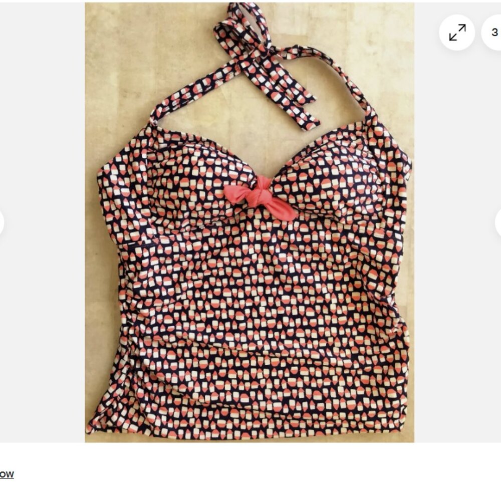 BODEN SAILOR BLUE GEO HALTERNECK KNOT FRONT TANKINI TOP WB067 - US 14 NEW